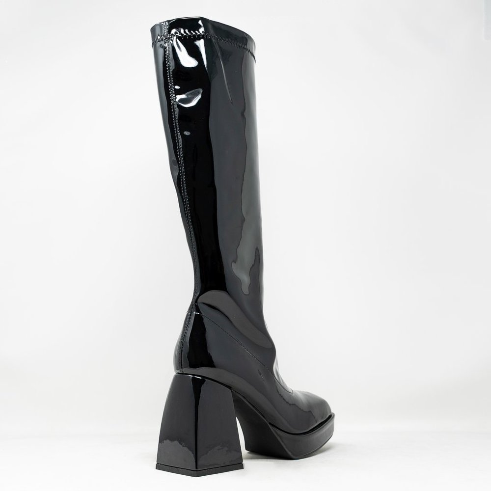 Chase & Chloe Women's Low Platform Mid Calf Boots with High Chunky Block Heel - Picture 3 of 4
